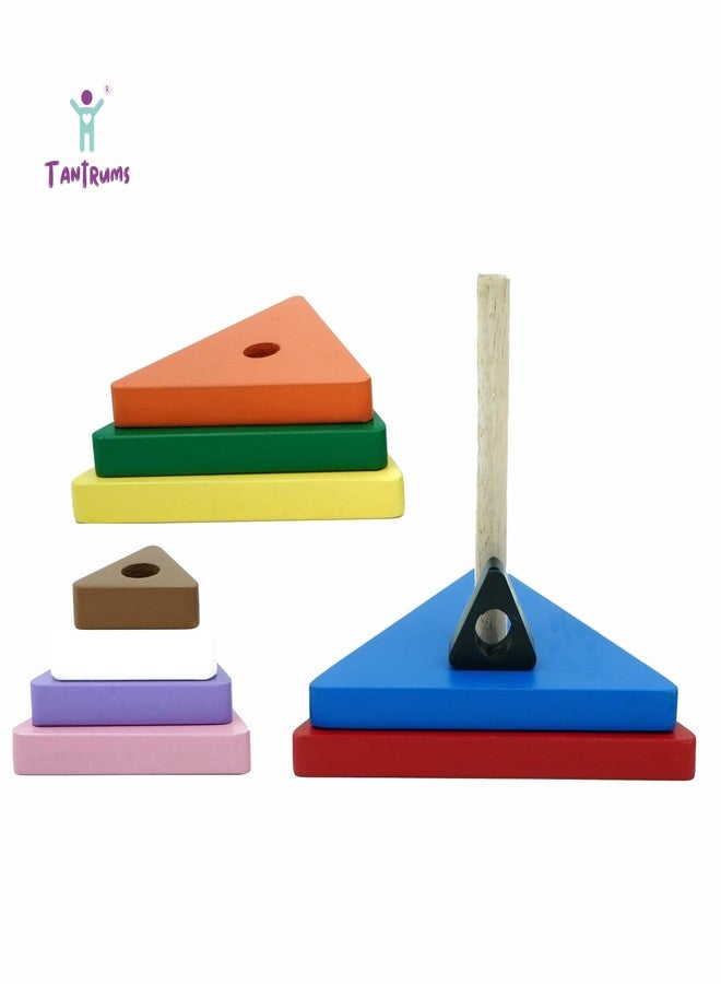 Tantrums Preschool Wooden Graded Tower Puzzle for Kids to Develop Eye Coordination,Fun Learning Toy Stacking Plugging and Sorting Toys,Puzzle for Concentration(Multicolour Single)(Triangle),10 Pcs - Image 4